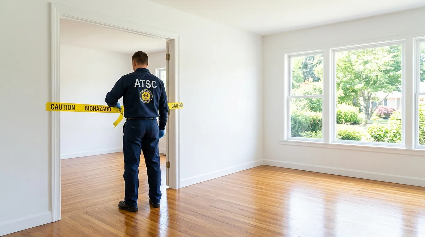 Certified biohazard cleanup crew performing Decomposition Cleanup in Denville